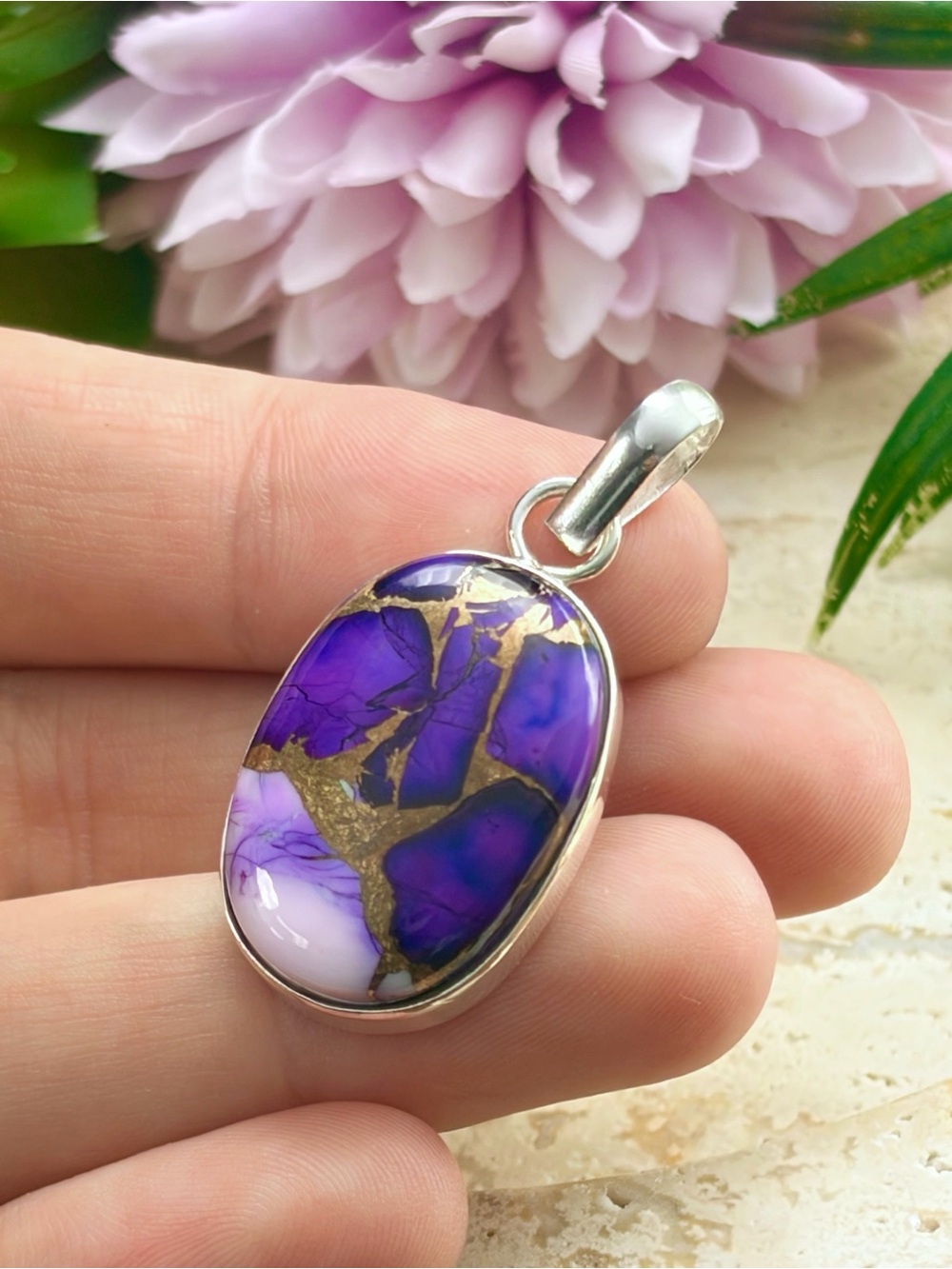 Top Quality Genuine Purple Copper Turquoise Pendant Sterling Silver 925 Handmade